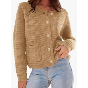 NEW Pretty Garden Chick Khaki Oversized Cardigan With Gold Buttons. Sz Small